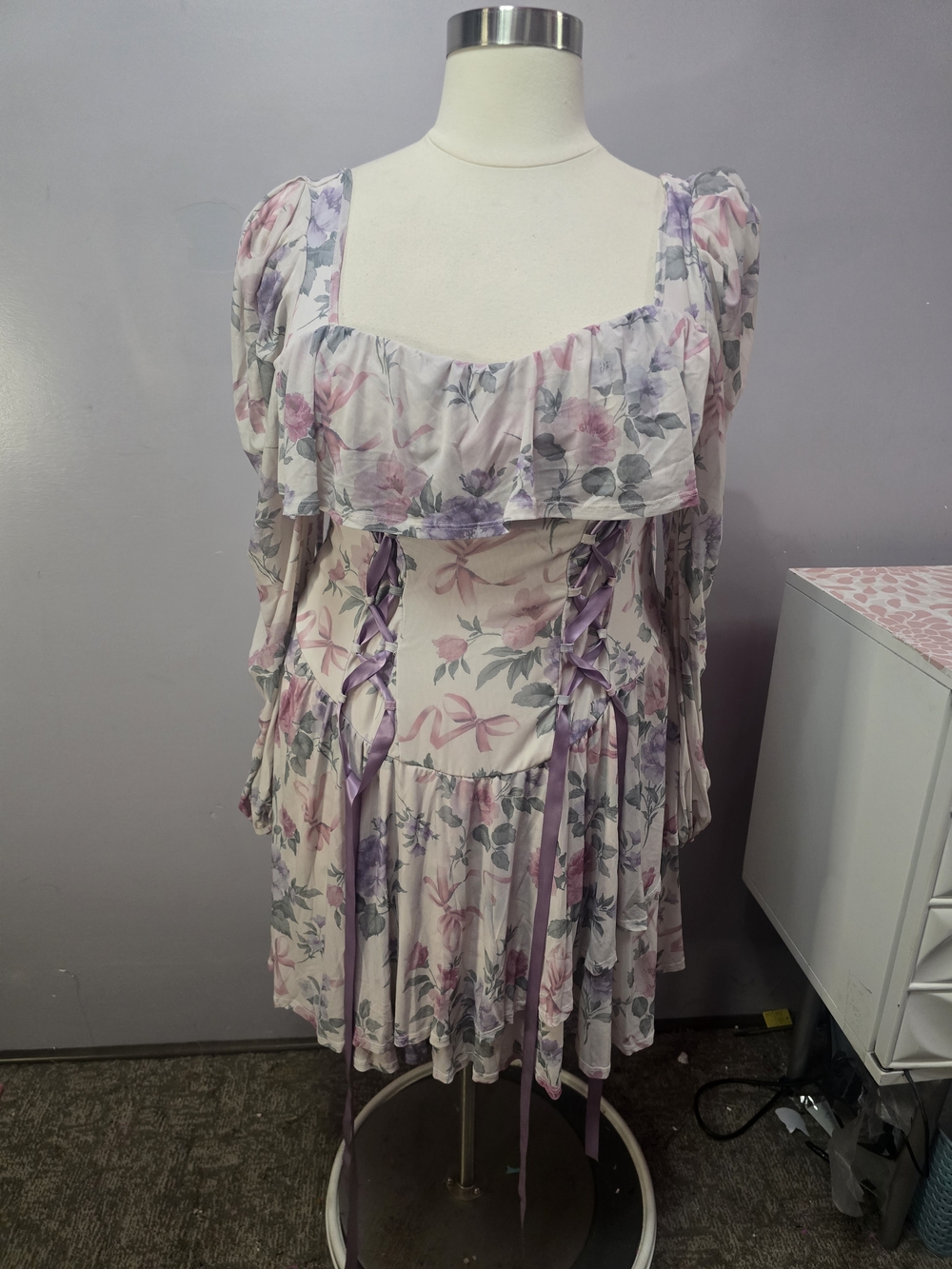 SHEIN Curve Pastel Pink & Cream Floral Mini Dress